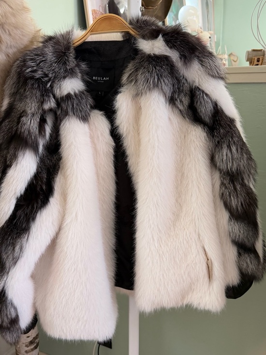 Beulah Jackets & Blazers - Beulah White and Black Faux Fur Teddy Jacket